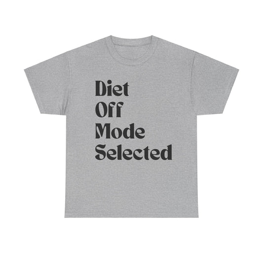 A sport grey cotton t-shirt with the words DOMS, Diet Off Mode Selected.